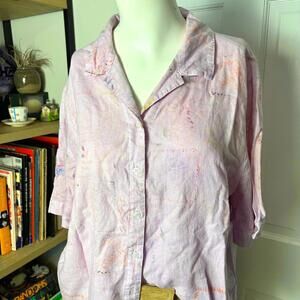 Vintage Lavender Linen Floral Blouse
